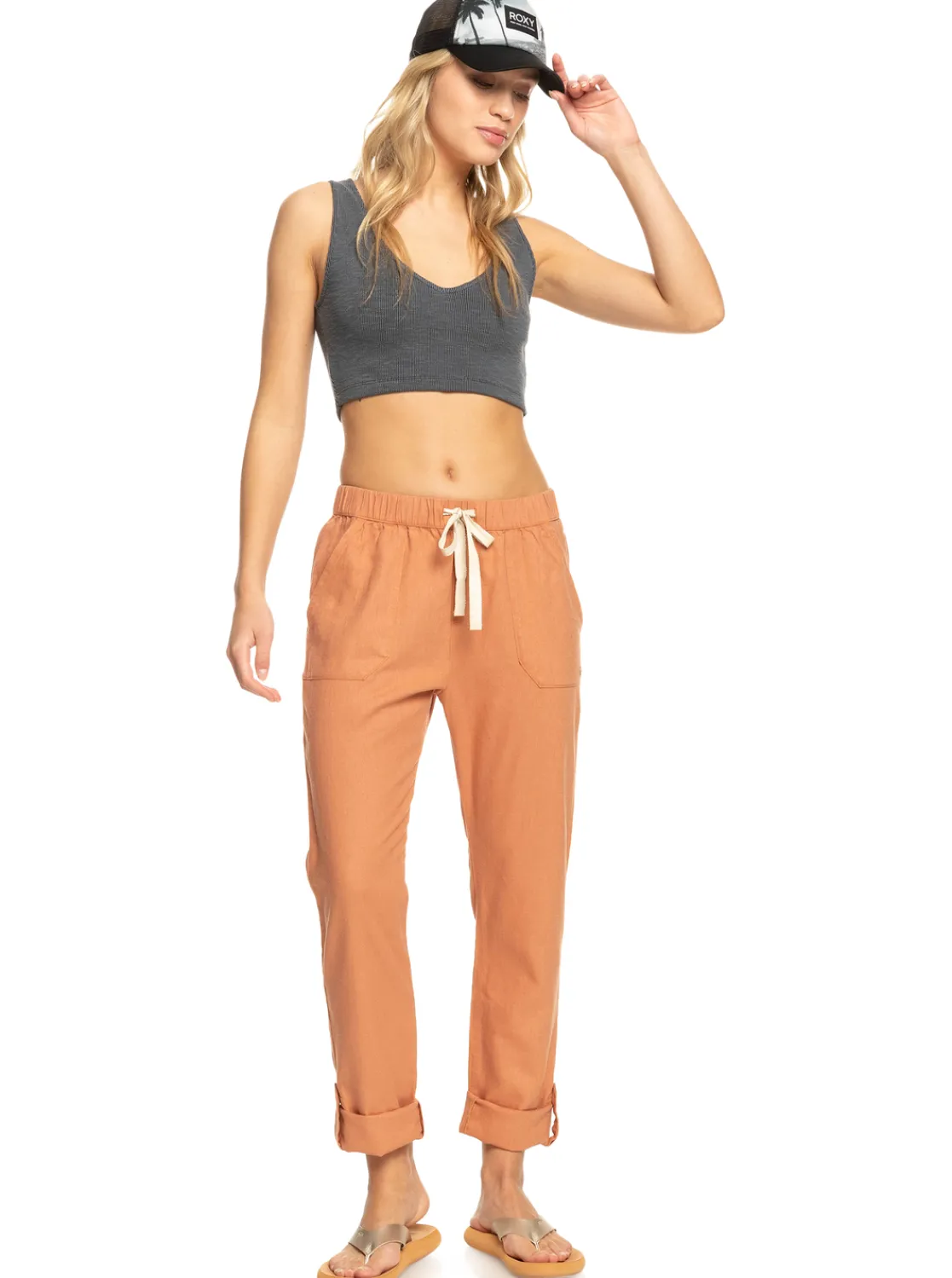 Femme Roxy On The Seashore - Pantalon Cargo En Lin Pour Femme
