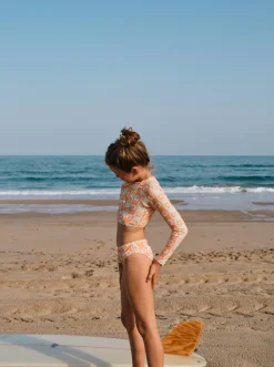 Femme Roxy Wavy Flower - Ensemble De Lycra Manches Longues Court Pour Filles 7-16 Ans